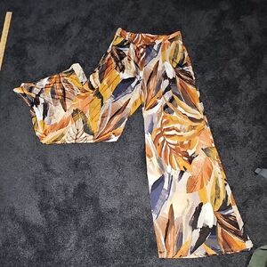 Windsor Leaf Print Wide Leg Pants